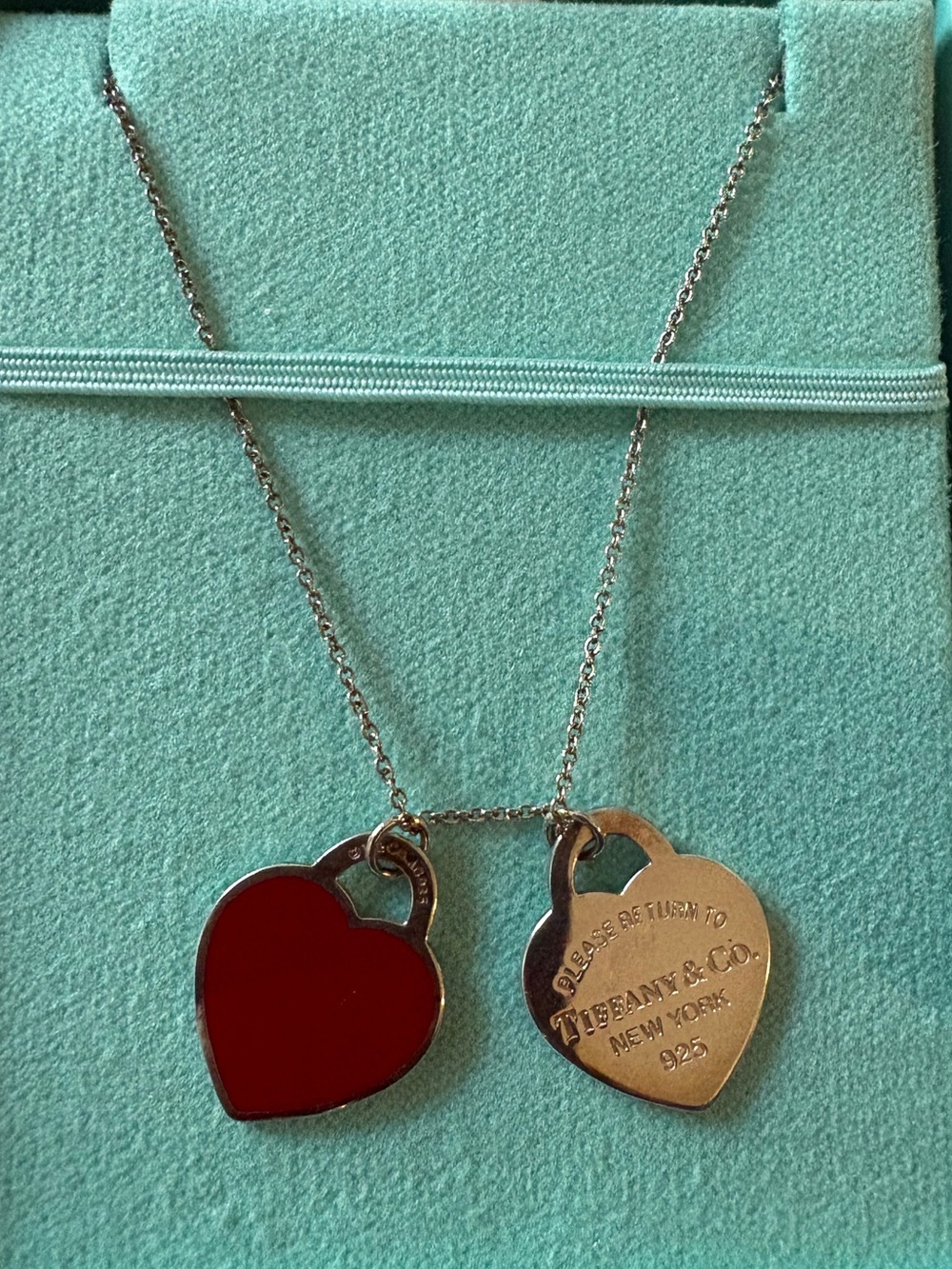 Return to Tiffany Red Double Heart Tag Pendant in Silver